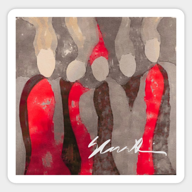 Women in Gray and Red Sticker by Sarah Curtiss